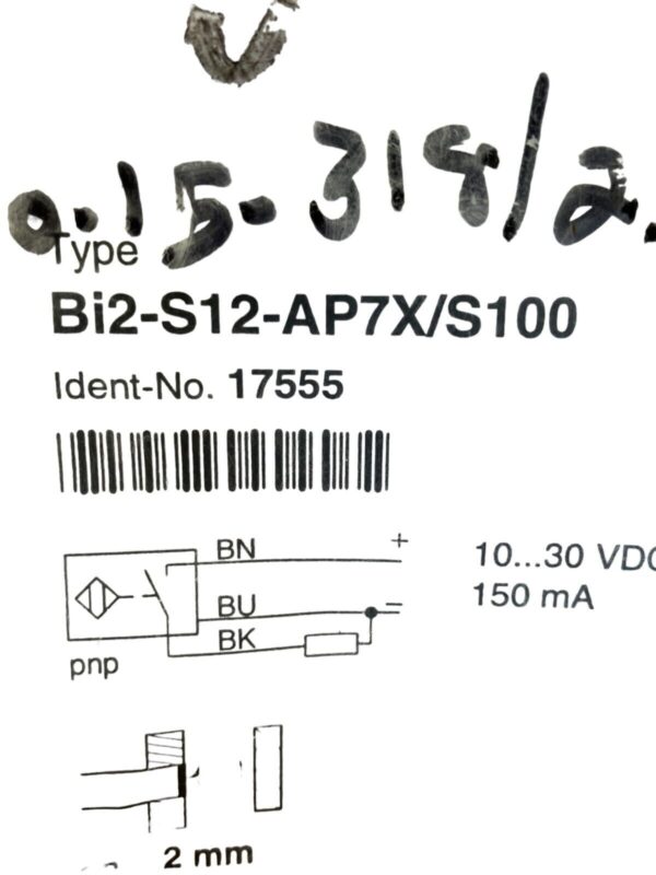 Turck Bi S12-AP7X/S100 Embeddable Inductive Sensor - Image 2