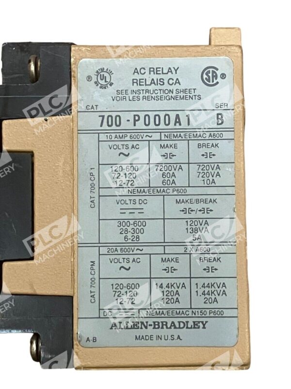 Allen Bradley Type P AC Relay 700-P000A1 /B - Image 2