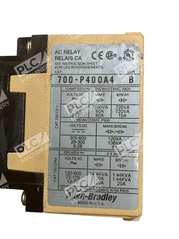 Allen Bradley Type P AC Relay 700-P400A4 /B - Image 2