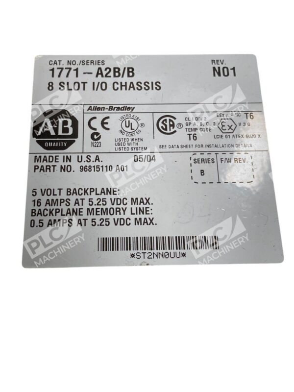 ALLEN BRADLEY 1771-A2B/B 96815110 A01 8 SLOT I/O CHASSIS - Image 5