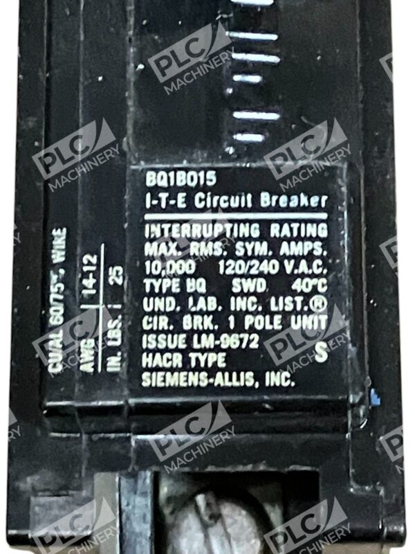 Siemens Allis 1 Pole 15A Circuit Breaker BQ1B015 - Image 2