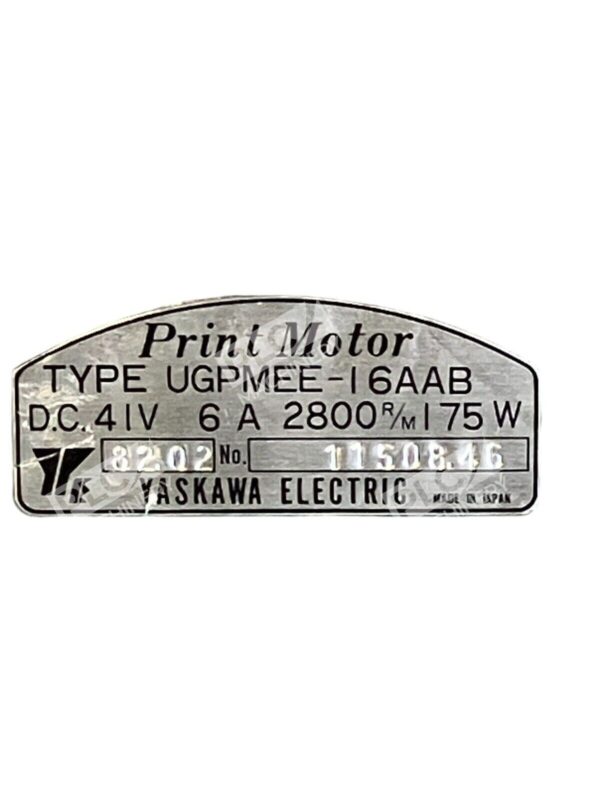 Yaskawa Electric DC 41V 6A 2800R/M 175W Print Motor UGPMEE-16AAB - Image 2