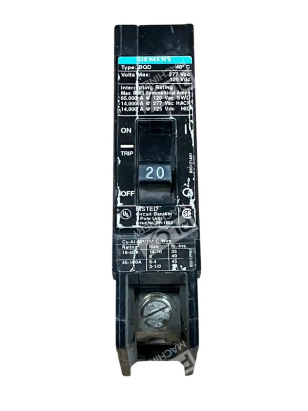 Siemens Type BQD 1 Pole 20A Circuit Breaker BQD120