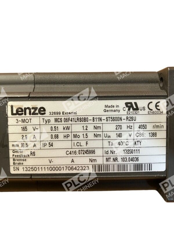 Lenze MCS 06F41LRS0B0-B11N-ST5S00N-R2SU Synchronous Servo Motor - Image 3