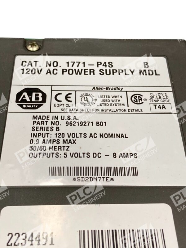 Allen-Bradley 1771-P4S 120V AC Power Supply Module 5VDC 8A Series B PLC - Image 5