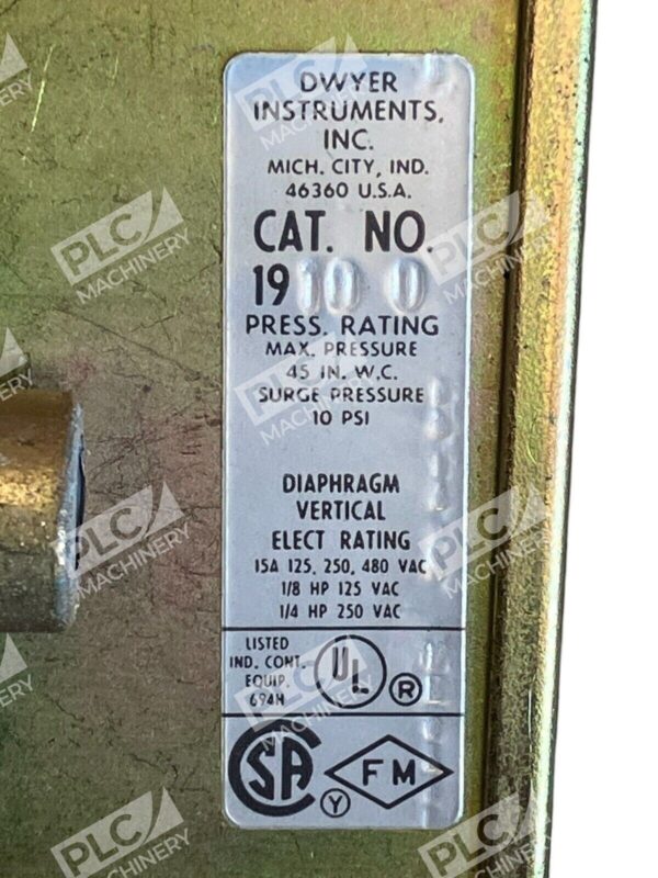 Dwyer Instruments 45 IN. W.C. 10PSI Pressure Switch 1910-0 - Image 3
