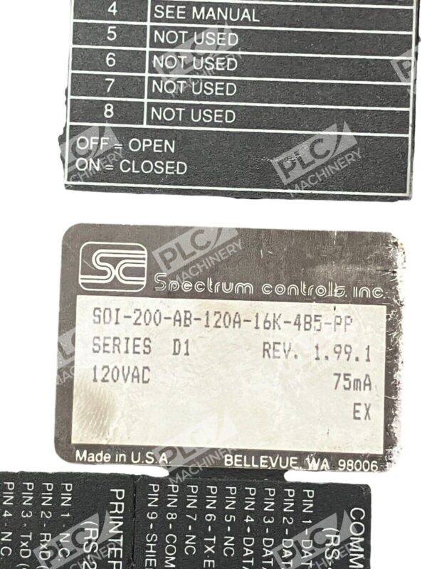 Spectrum Controls Operator Interface 120VAC 75mA SOI-200AB-120A-16K-485-PP /D1 - Image 2