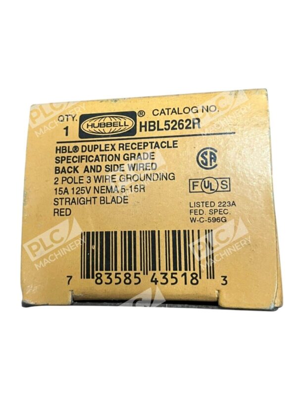 Hubbell Duplex 2 Pole 15A 125V Duplex Receptacle Straight Blade HBL5262R