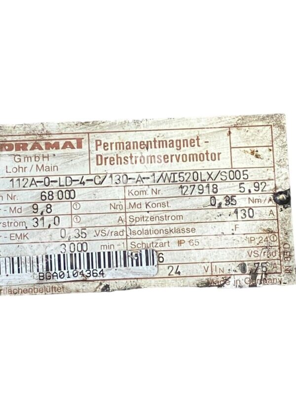 Indramat MAC112A-0-LD-4-C/130-A-1/WI520LX/S005 Permanent Magnet Motor - Image 3