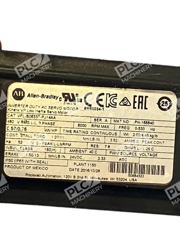 Allen Bradley Inverter Duty AC Servo Motor VPL-B0633T-PJ14AA - Image 2