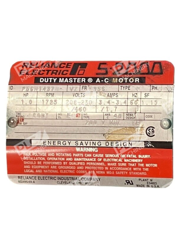 Reliance Electric 1HP 1725RPM Duty Master AC Motor P56H1437U-VZ - Image 2