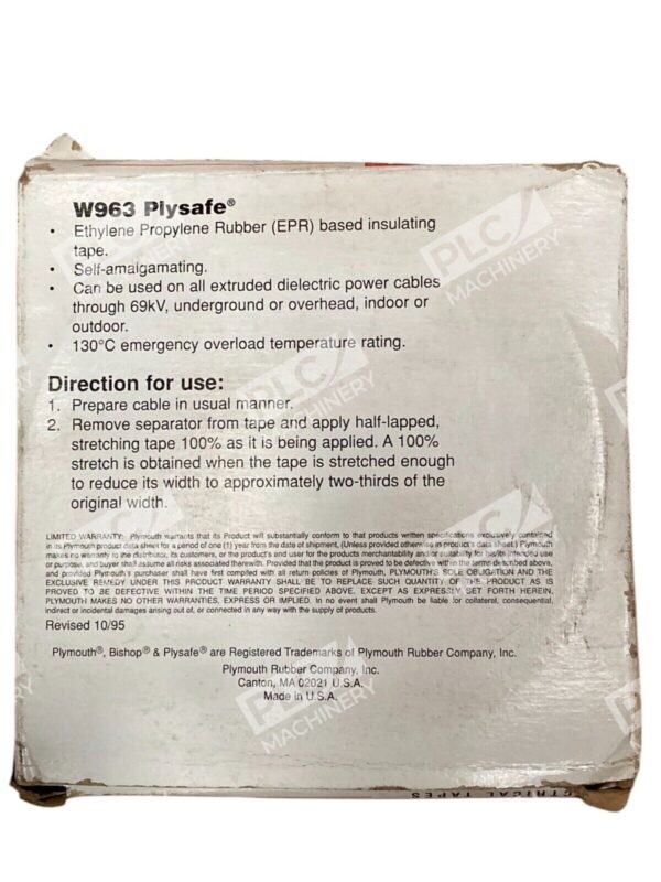 Plymouth Bishop 3/4"x.03"x30' Plysafe EPR High Voltage Tape W963 2117 - Image 2
