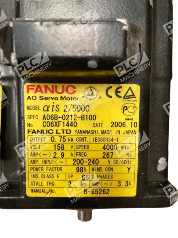 Fanuc AIS2/5000 A1000I Straight Shaft AC Sevo Motor A06B-0212-B100 - Image 2