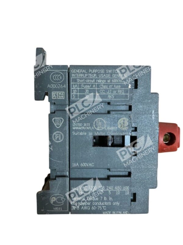 ABB 16A 600VAC 3 Phase Disconnect Switch OT16E3 - Image 4