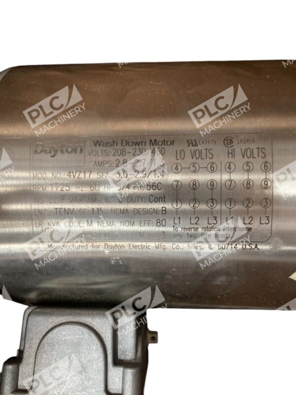 Dayton P63ENH-3790 1725RPM 3/4HP Wash Down Motor 4VZ17 - Image 3