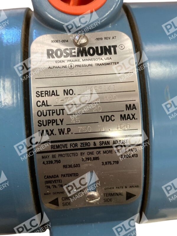 Rosemount 45VDC 4-20mA 750IN H2O 0-1.865BAR Pressure Transmitter 1151GP5E22B2 - Image 5