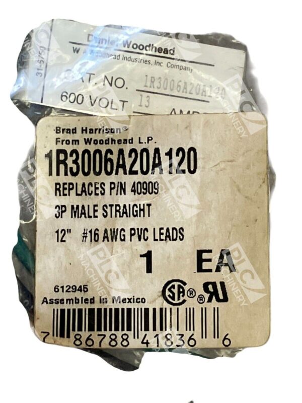 Brad Harrison Woodhead LP 3P Male Straight 12" #16 AWG PVC Leads 1R3006A20A120 - Image 2