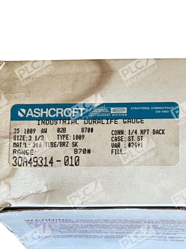Ashcroft 3.5" 1009 Industrial Duralife Gauge 3QA49314-010