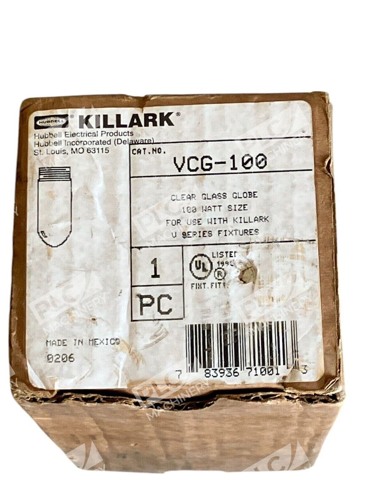 Hubbell Killark Clear Glass Globe 100W Size VCG-100