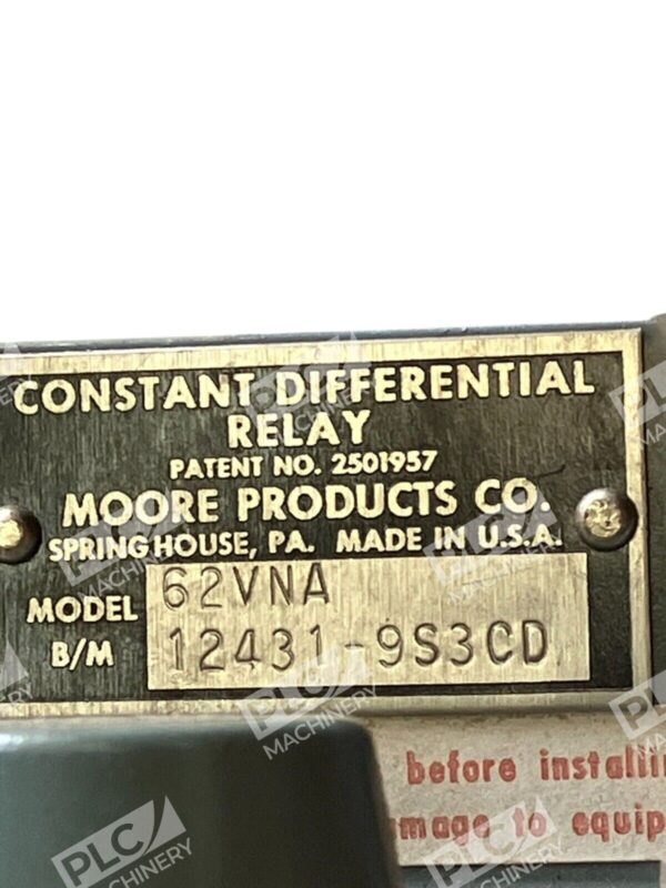 Moore Products 12431-9S3CD Constant Differential Relay 62VNA - Image 2