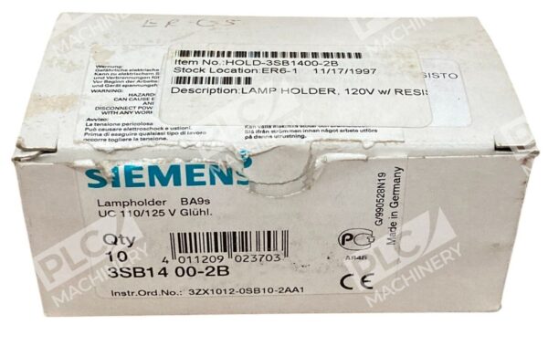Siemens BA9s Lampholder UC 110/125V W/ Lamp 3SB14 00-2B (Box of 10)