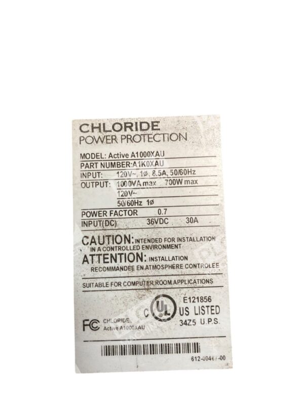 Chloride Power Protection Active A1000XAU 34Z5 12V 8Ah 36VDC 30A UPS A1K0XAU - Image 2