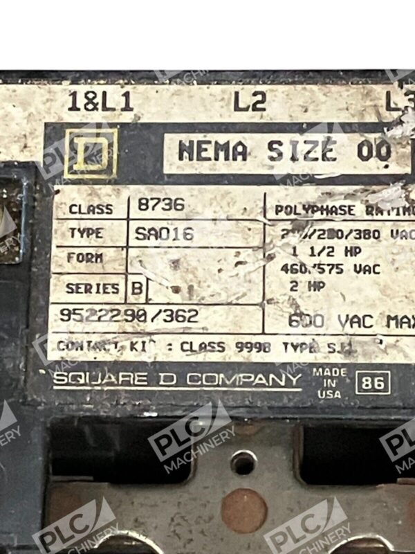 Square D Nema Size 00 Starter 8736-SAO16 B - Image 3