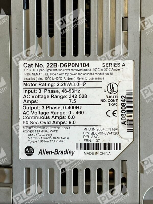 Allen Bradley PowerFlex 40 22B-D6P0N104 /A - Image 2