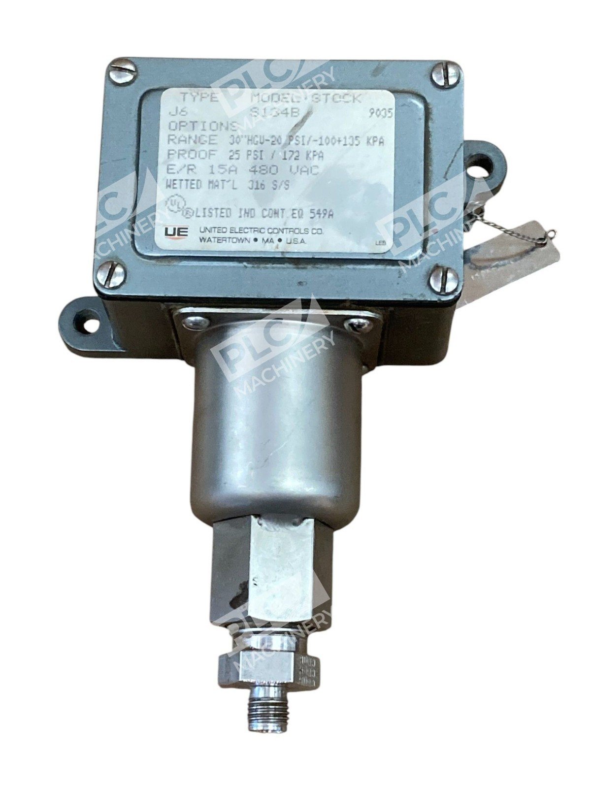 United Electric UE 15A 30"HGV-20 PSI 25PSI 172kPa Pressure Switch J6-S134B