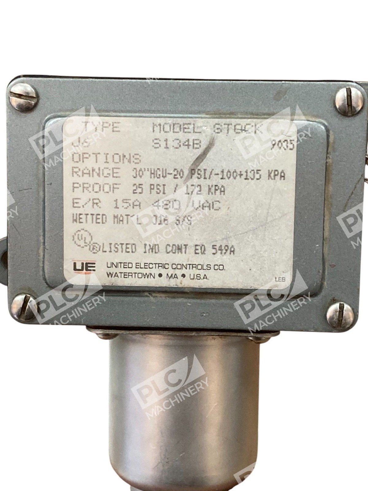 United Electric UE 15A 30"HGV-20 PSI 25PSI 172kPa Pressure Switch J6-S134B - Image 3