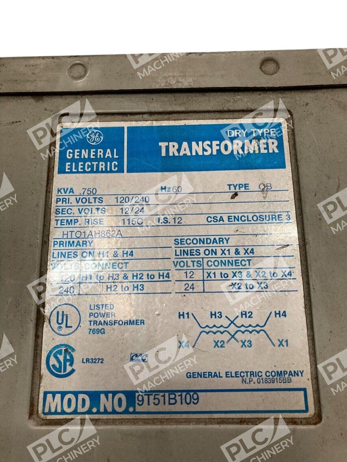 General Electric HTO1AH862A .750KVA Dry Type Transformer 9T51B109 - Image 2