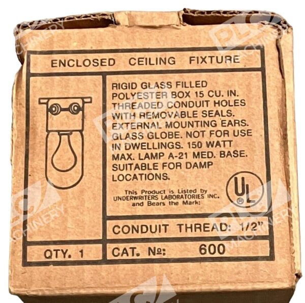 Underwriters Laboratories 600 Enclosed Ceiling Fixture Incandescent