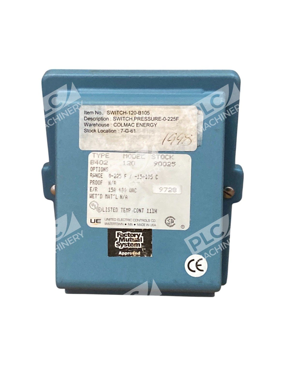 United Electric UE 0-255F -15-105C 15A 480VAC Pressure Switch B402 120 90025