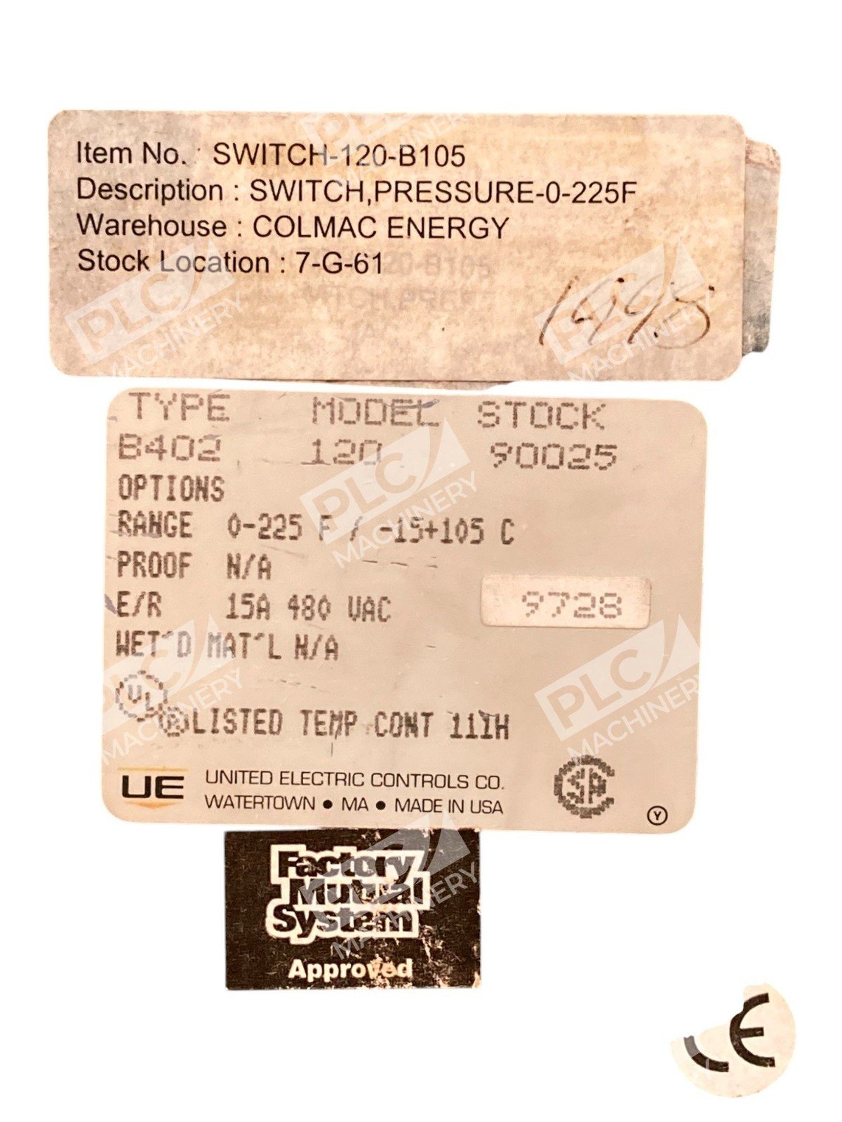 United Electric UE 0-255F -15-105C 15A 480VAC Pressure Switch B402 120 90025 - Image 6