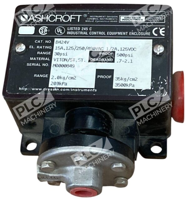 Ashcroft 15A 125/250/480VAC 1/2A 125VDC 30PSI 500PSI Pressure Switch B424V