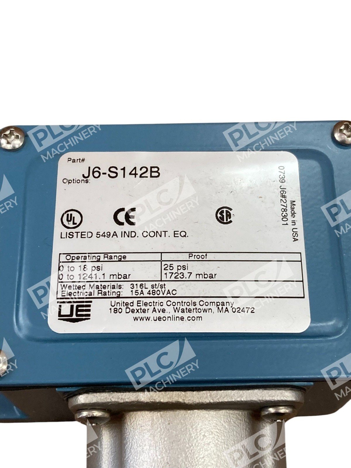 United Electric UE 0-18PSi 25PSI 549A Pressure Switch J6 S142B - Image 6