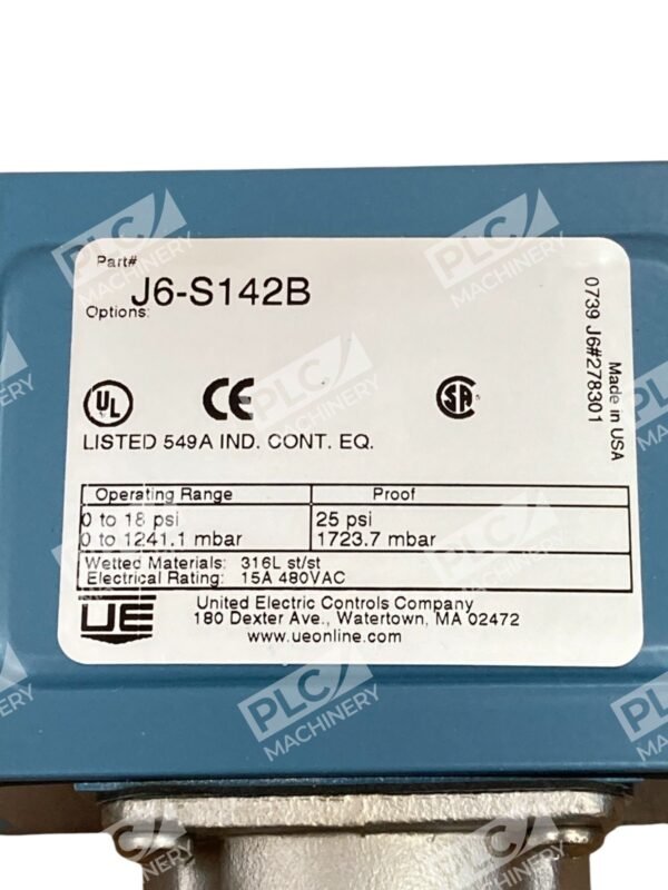 United Electric UE 549A 0-18PSI 25PSI Pressure Switch J6 S142B - Image 6