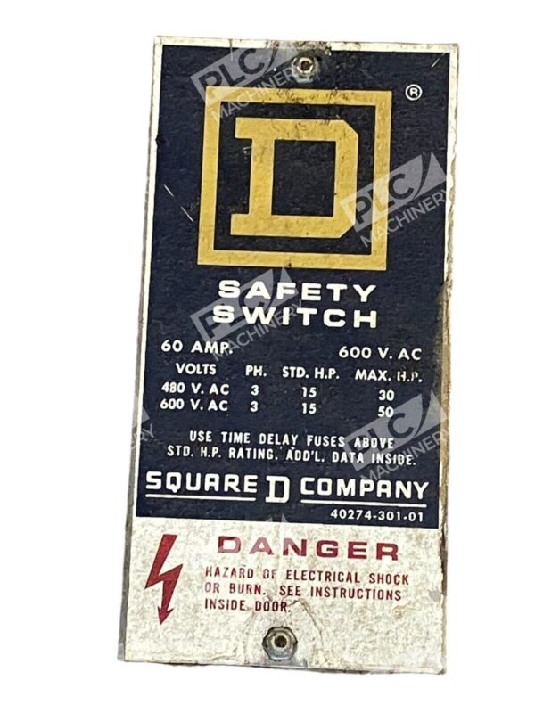 Square D 60A 600VAC Safety Switch H-362 /D2 - Image 2