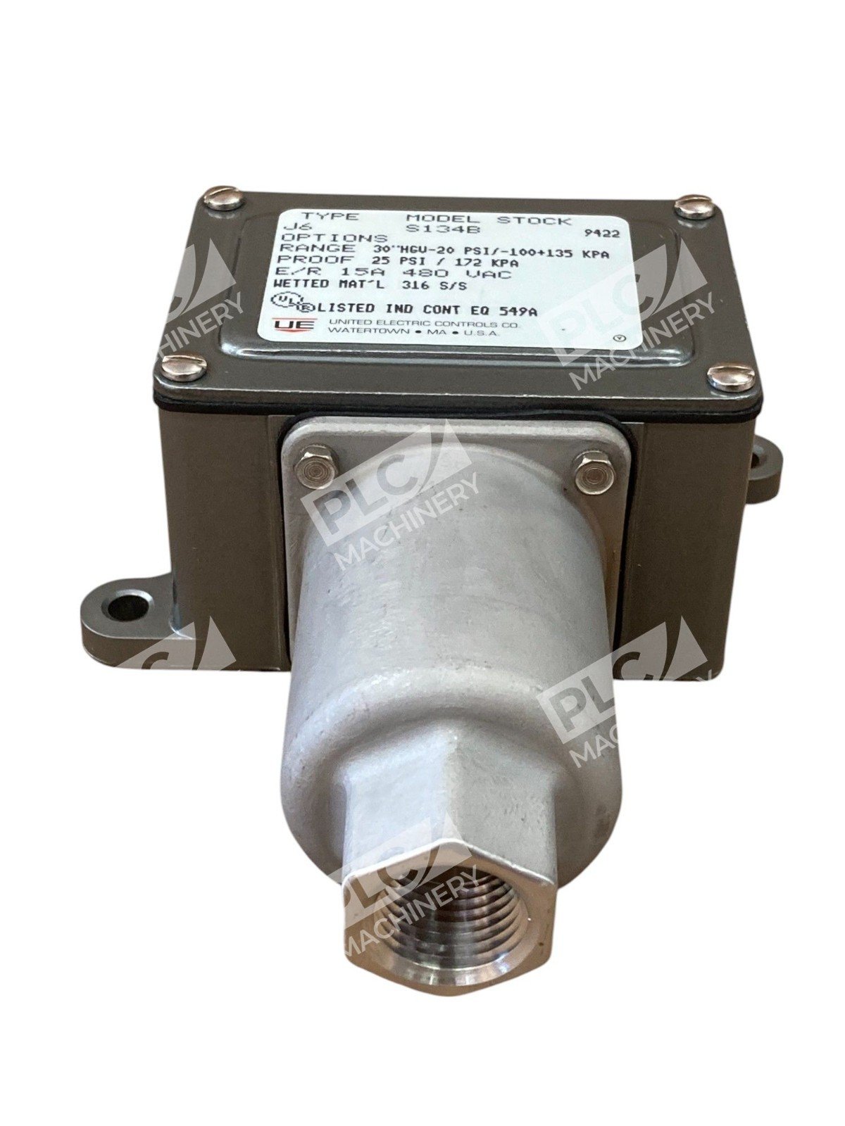 United Electric UE 15A 480VAC 30"HGV-20 PSI 25PSI Pressure Switch J6 S134B - Image 3