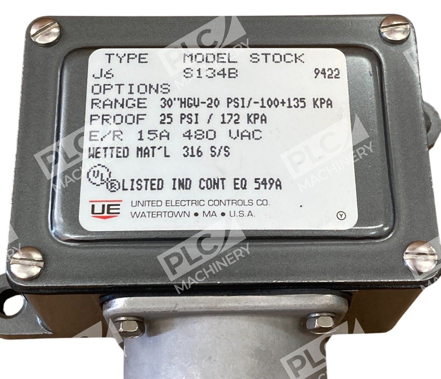 United Electric UE 15A 480VAC 30"HGV-20 PSI 25PSI Pressure Switch J6 S134B - Image 7
