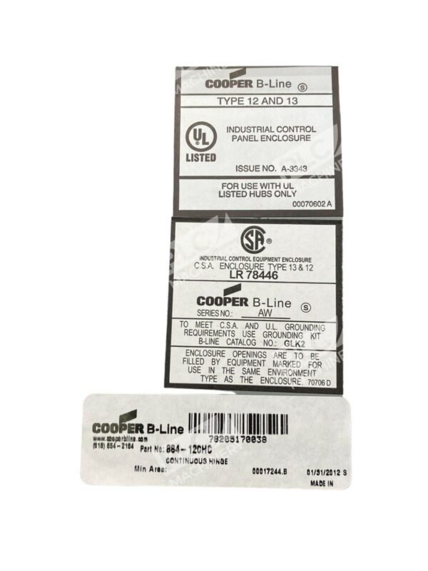 Cooper B-Line 884-12CHC Type 12 Continuous Hinge JIC Enclosure 8x8x4 - Image 3