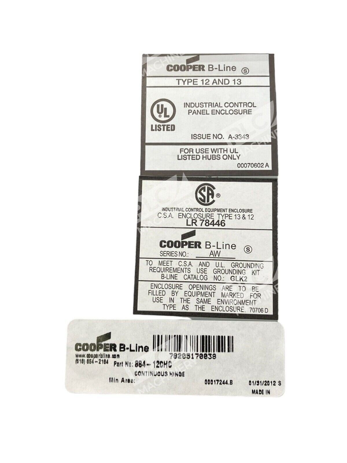 Cooper B-Line 884-12CHC Type 12 Continuous Hinge JIC Enclosure 8x8x4 - Image 3