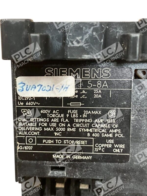 Siemens 5-8A Overload Relay 3UA7021-14 - Image 4