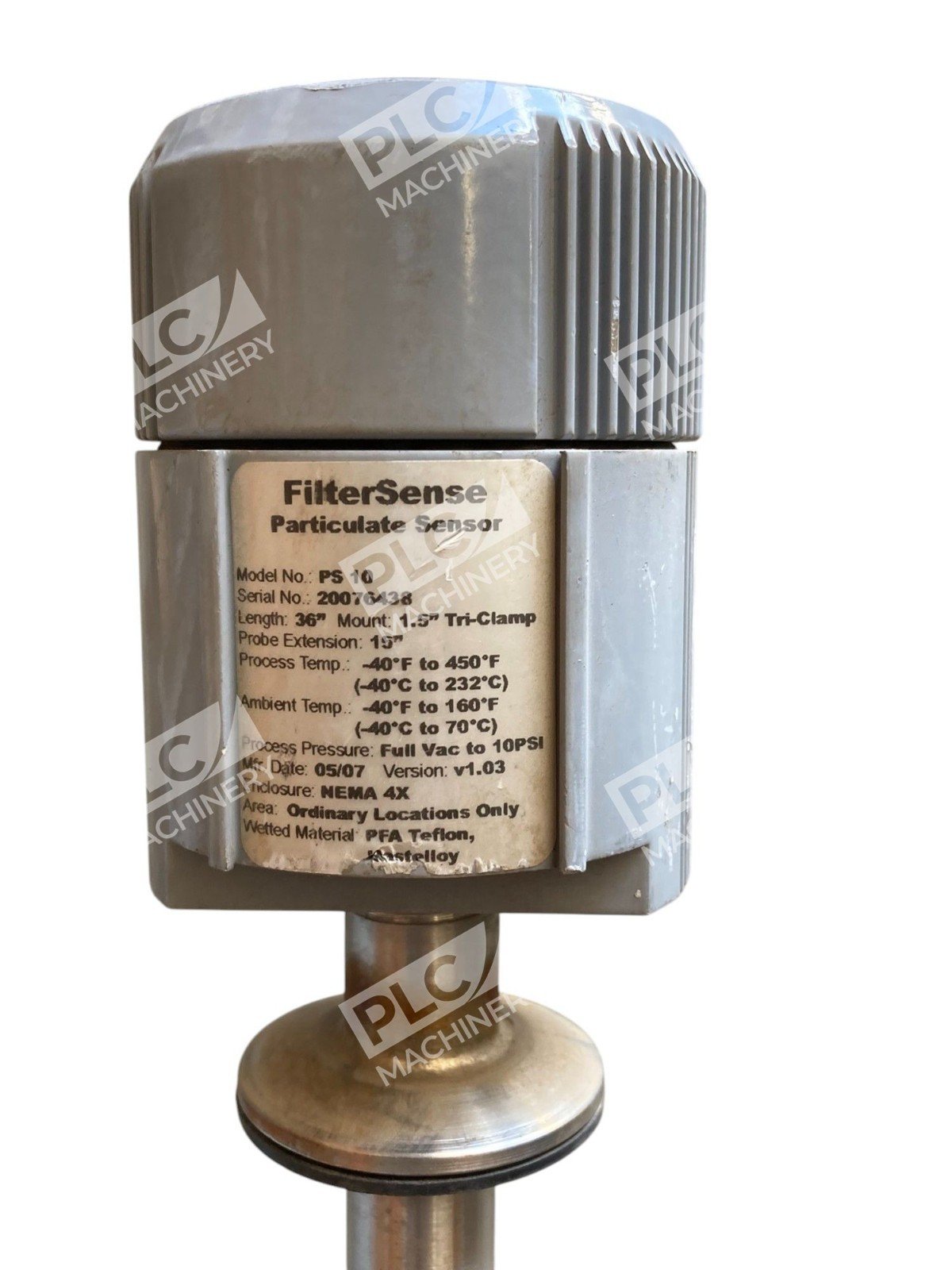 FilterSense 36" 1.5" Tri-Clamp 15" 10PSI NEMA 4X Particulate Sensor PS 10