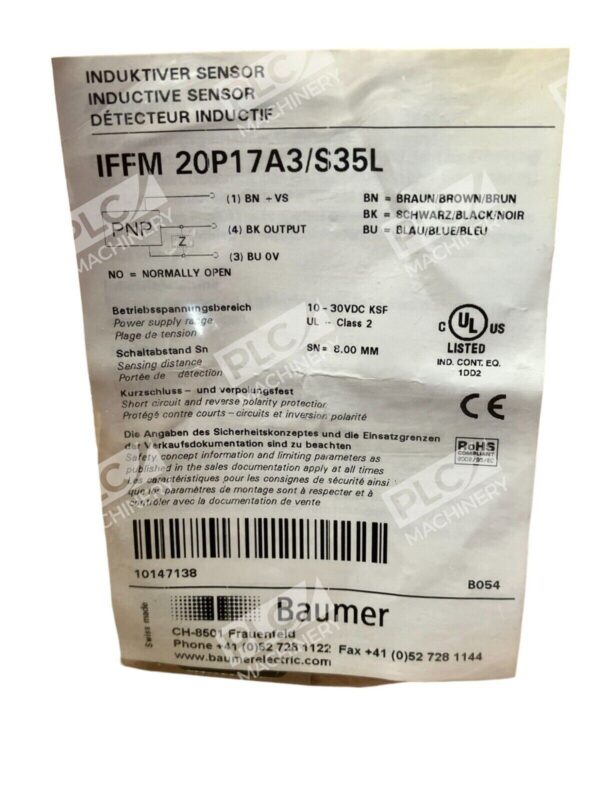 Baumer IFFM 20P17A3/S35L 10-30VDC Inductive Sensor - Image 2