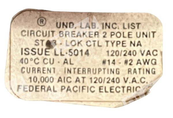 Und. Lab Inc. LL-5014 Circuit Breaker 2 Pole Unit STAB-LOK Type NA - Image 2
