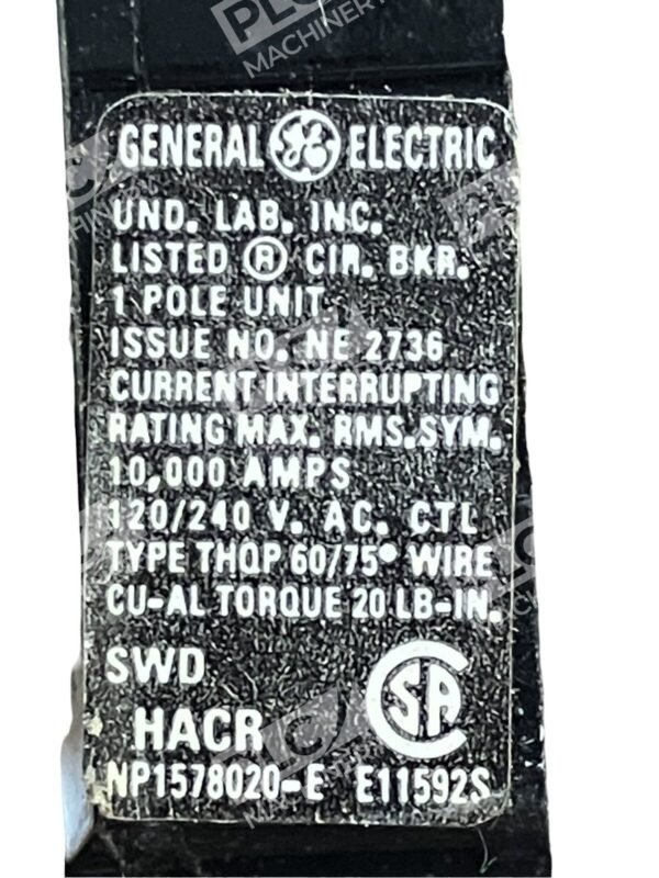 General Electric Und. Lab Inc. NE-2736 Circuit Breaker 1 Pole E11592S - Image 2