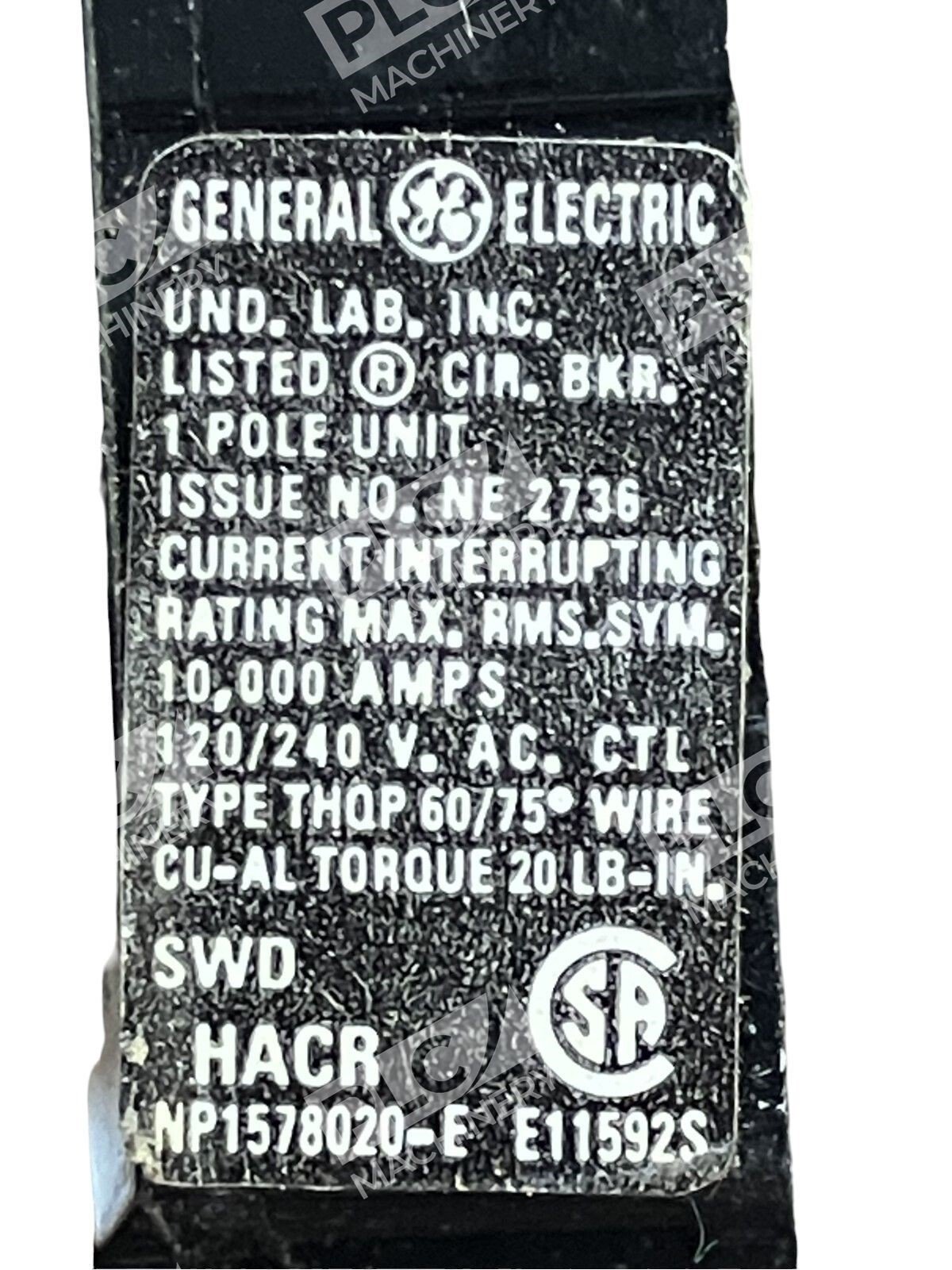 General Electric Und. Lab Inc. NE-2736 Circuit Breaker 1 Pole E11592S - Image 2