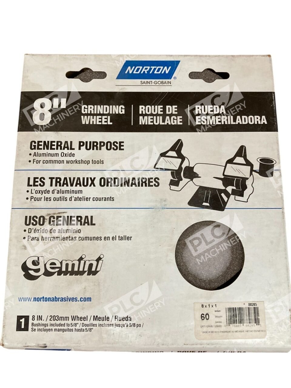 Norton Saint-Gobain 8X1X1 60 Grit Medium Gemini 8" Grinding Wheel - Image 2