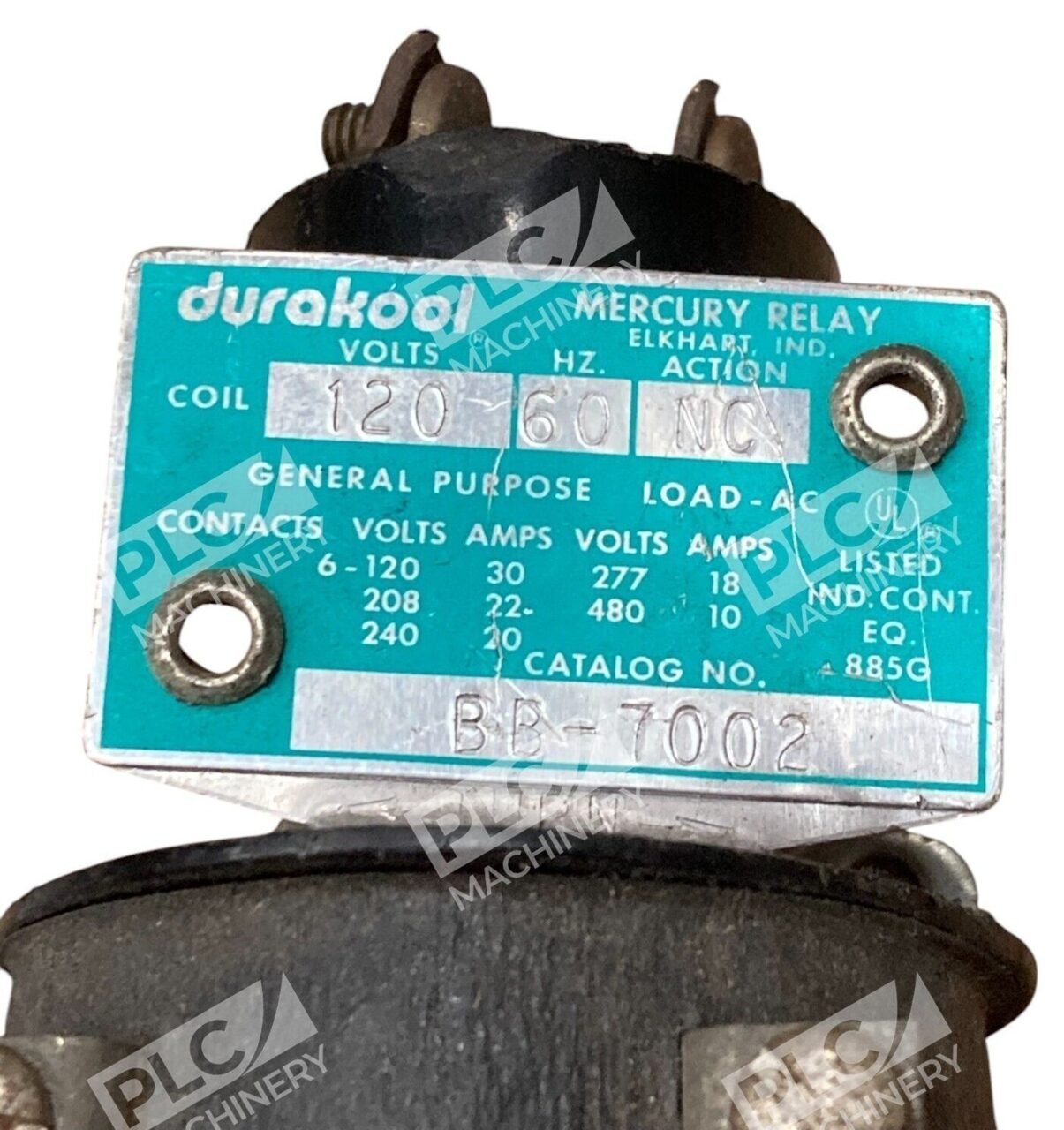Durakool 120V 60Hz NC General Purpose Mercury Relay BB-7002 - Image 4